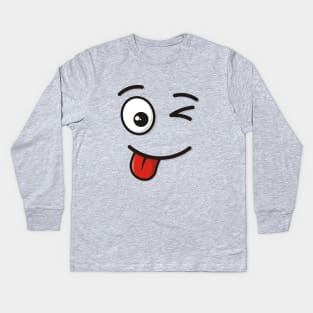 Face with Stuck-Out Tongue and Winking Eye Kids Long Sleeve T-Shirt